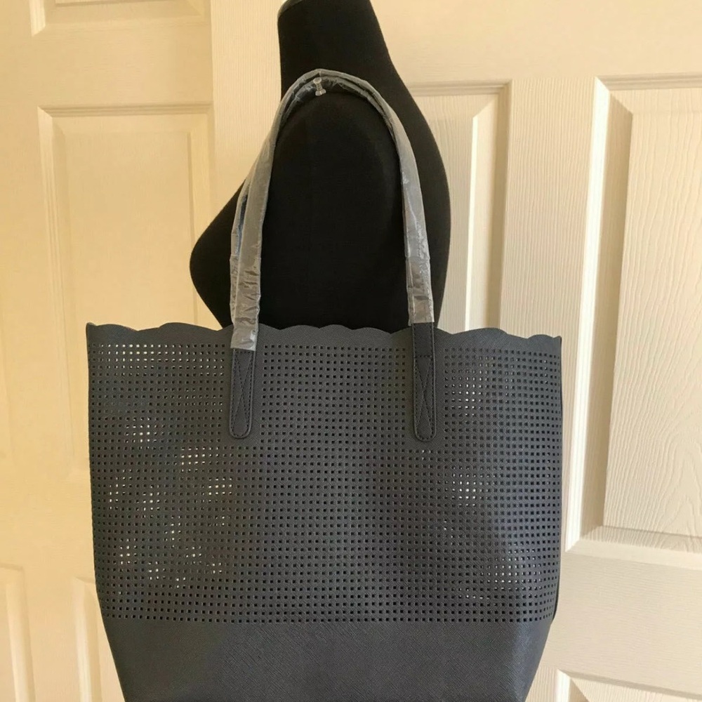 Neiman Marcus Black Tote Bag with Perforated Design